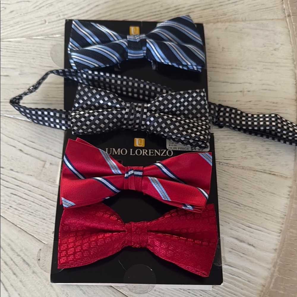 Lorenzo Striped and Patterned Bow Tie Bundle of 4- Red, Black, Blue